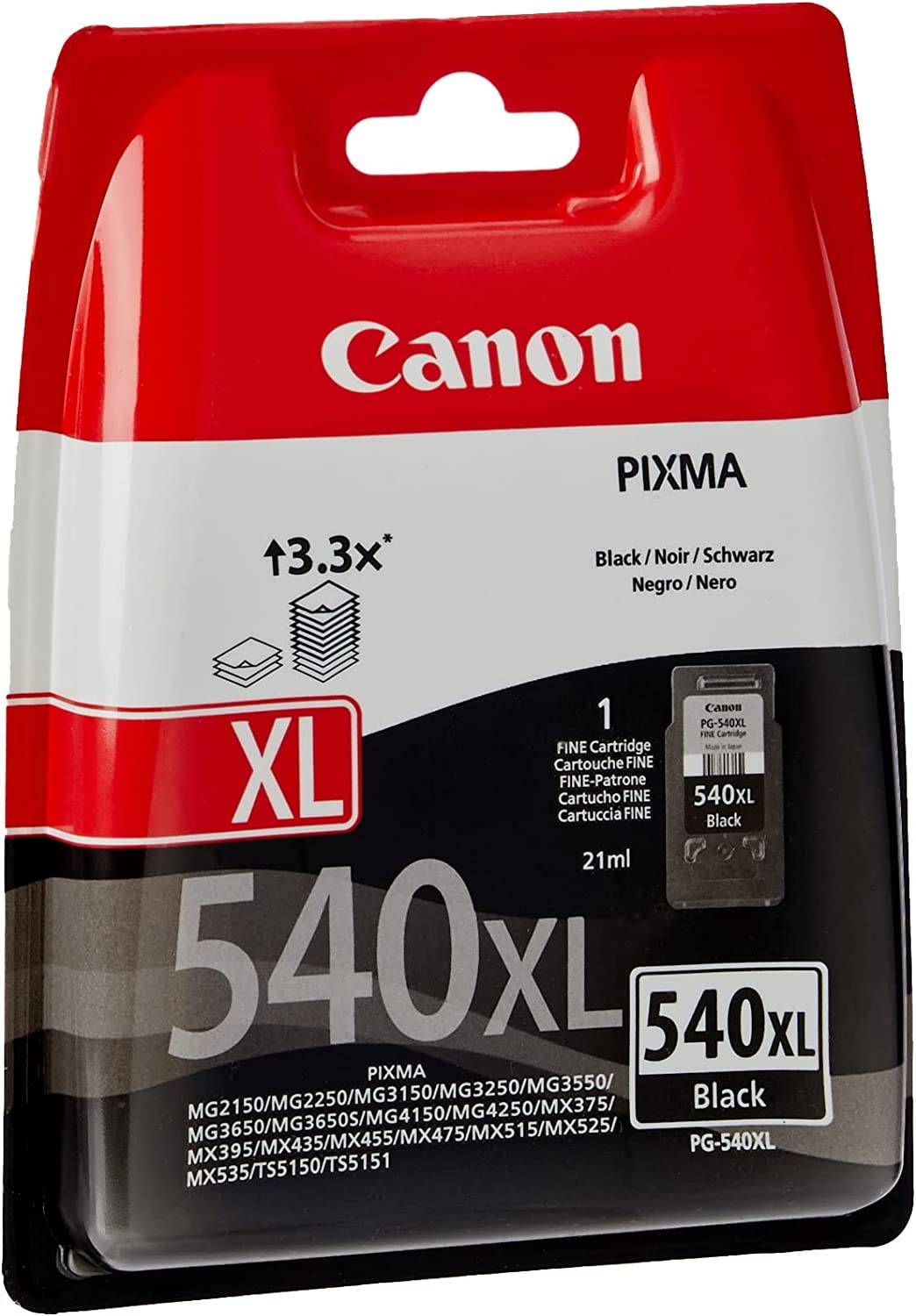  Canon PG-540XL Cartucho de tinta original para Impresora de Inyección Pixma, Negro XL